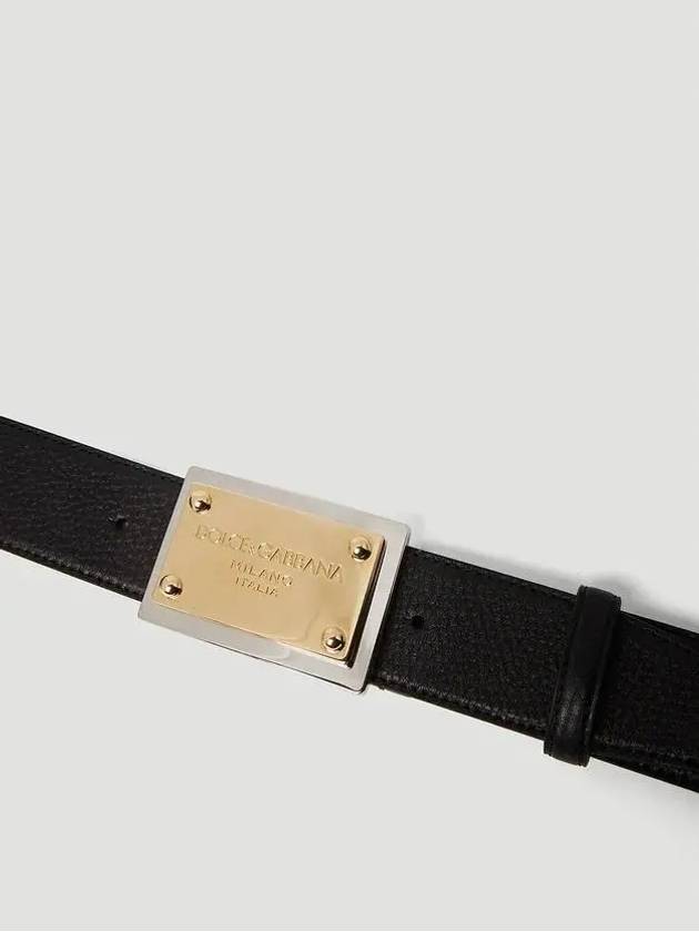 Dolce & Gabbana logo plaque punch hole grained leather buckle belt - DOLCE&GABBANA - BALAAN 3