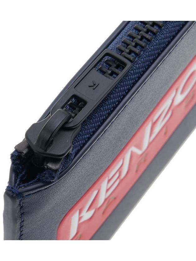 Logo Zipper Calf Leather Card Wallet Navy - KENZO - BALAAN 9