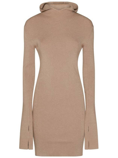 Long Sleeve Hooded Wool Silk Short Dress Beige - FENDI - BALAAN 2