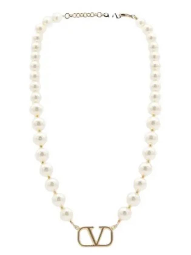 24 4W0J0P13 UXM 0O3 4W2J0P13 Metal Swarovski Pearl V Logo Signature Necklace - VALENTINO - BALAAN 1