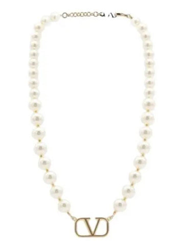 24 4W0J0P13 UXM 0O3 4W2J0P13 Metal Swarovski Pearl V Logo Signature Necklace - VALENTINO - BALAAN 1