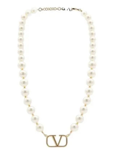 24 4W0J0P13 UXM 0O3 4W2J0P13 Metal Swarovski Pearl V Logo Signature Necklace - VALENTINO - BALAAN 1