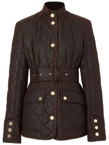 Women's Diamond Quilted Waxed Cotton Jacket Brown - BURBERRY - BALAAN 1