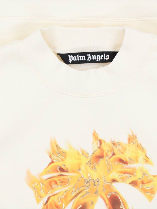 Palm Angels Burning Crew Neck Sweatshirt Off White - PALM ANGELS - BALAAN 4