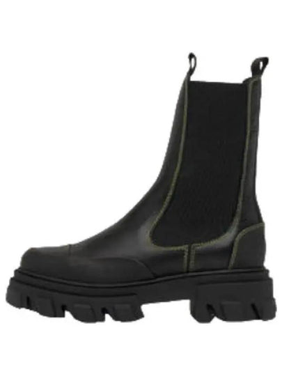 Stitched Leather Mid Chelsea Boots Black - GANNI - BALAAN 2