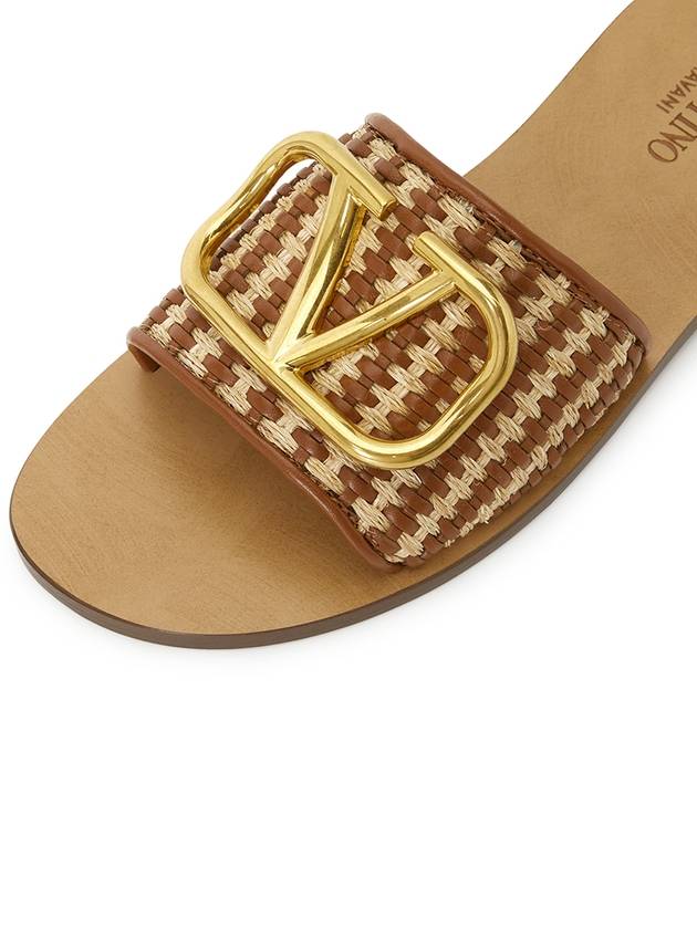 Raffia VLogo Signature Slippers Natural Brown - VALENTINO - BALAAN 8