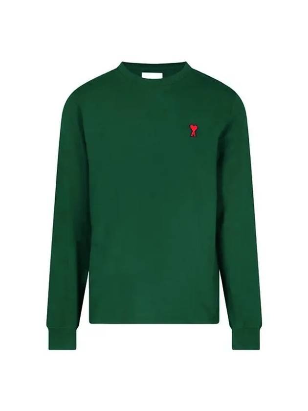 Small Heart Logo Long Sleeve T-Shirt Green - AMI - BALAAN 1