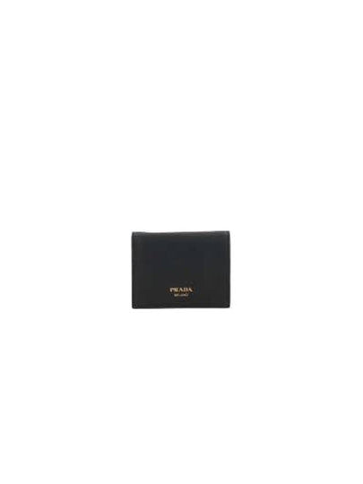 Women's Small Saffiano Smooth Leather Half Wallet Black - PRADA - BALAAN 2