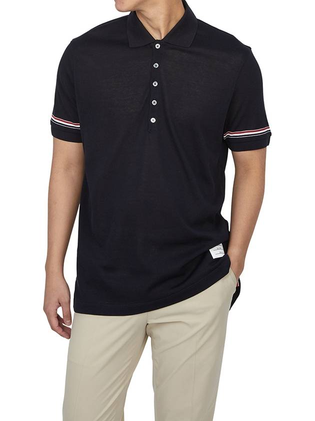 Lightweight Cotton Short Sleeve Polo Shirt Navy - THOM BROWNE - BALAAN 5