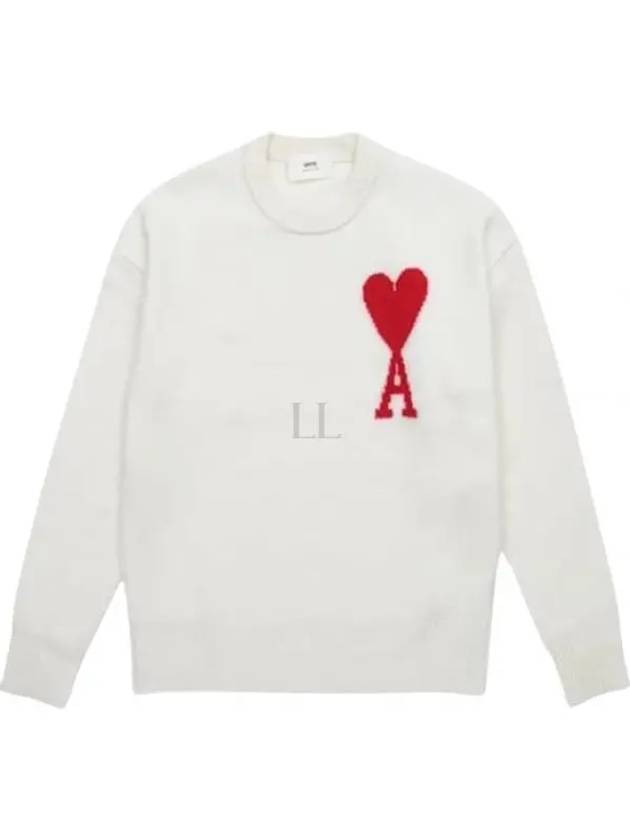 Intarsia Big Heart Logo Wool Knit Top Ivory - AMI - BALAAN 2