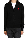 Heart Logo Merino Wool Cardigan Black - AMI - BALAAN 2