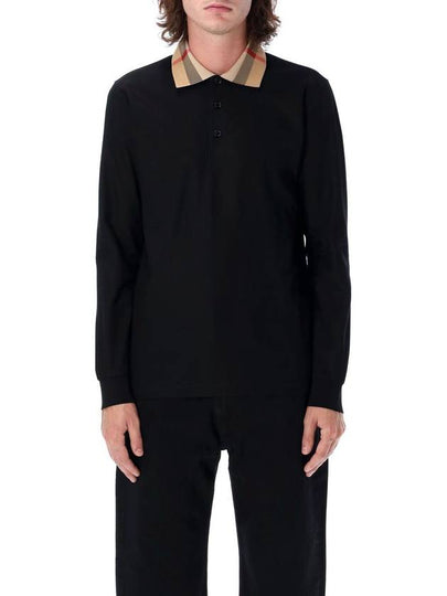 Check Collar Long Sleeve Polo Shirt Black - BURBERRY - BALAAN 2