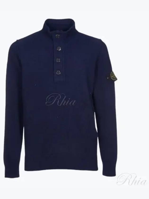 Wappen Patch Half Button Lambswool Knit Top Navy - STONE ISLAND - BALAAN 2