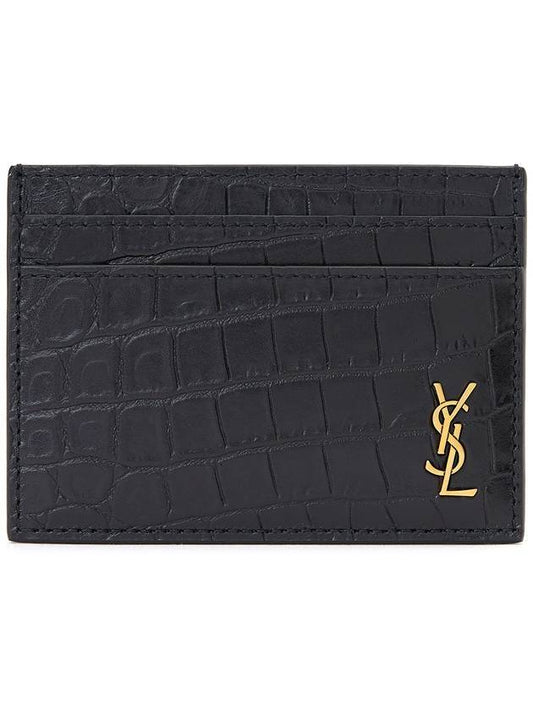 Monogram Logo Crocodile Card Wallet Black - SAINT LAURENT - BALAAN 1