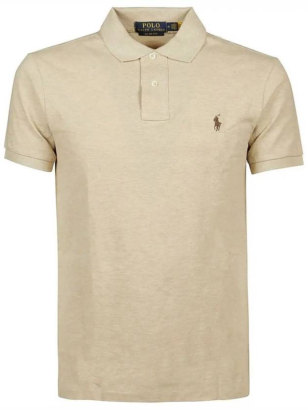 Embroidered Pony Logo Brown Polo Shirt Beige - POLO RALPH LAUREN - BALAAN 2