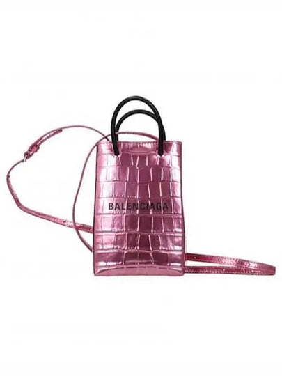 Crocodile Embossed Phone Holder Mini Cross Bag Pink - BALENCIAGA - BALAAN 2