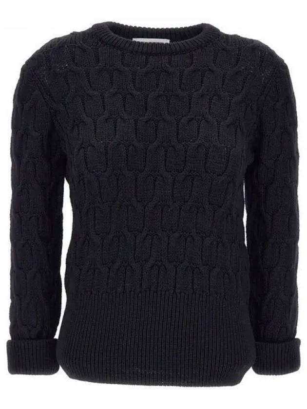 Merino Crisscross Cable Stitch Crewneck Knit Top Navy - THOM BROWNE - BALAAN 2