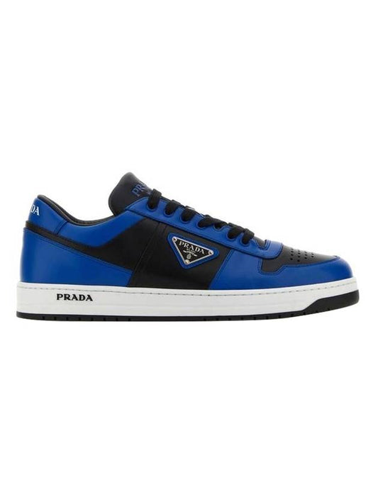Downtown Leather Low Top Sneakers Blue Black - PRADA - BALAAN 1