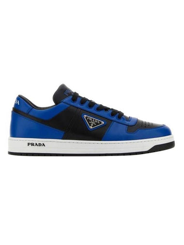 Men's Downtown Triangle Logo Leather Low Top Sneakers Blue Black - PRADA - BALAAN 1