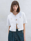 Women's Cropped Tweed Short-Sleeve Jacket White - DEFEMME - BALAAN 1