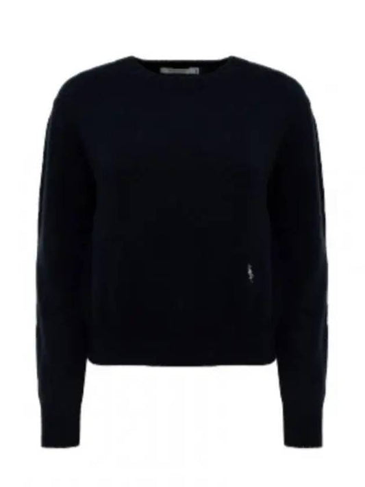 Embroidered Logo Crew Neck Cashmere Knit Top Navy - SPORTY & RICH - BALAAN 2