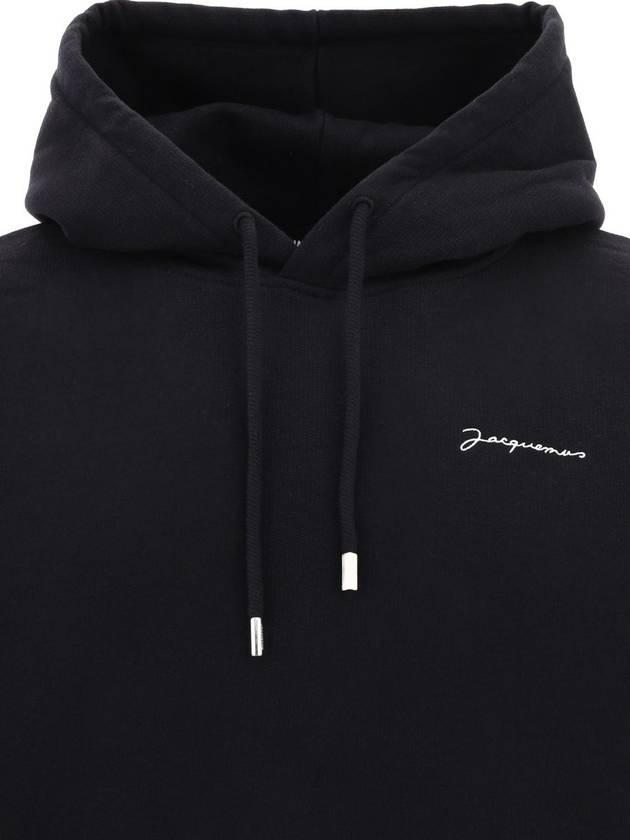 Le Brode Embroidered Logo Cotton Hoodie Black - JACQUEMUS - BALAAN 5