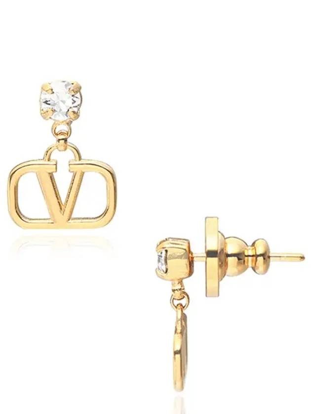 Metal Swarovski Crystal V Logo Earrings Gold White - VALENTINO - BALAAN 2