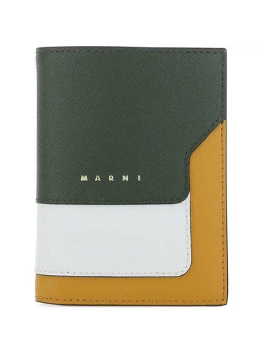 Saffiano Leather Color Block Half Wallet Green - MARNI - BALAAN 1