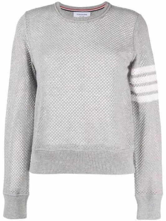 Mesh Back Cashmere Engineered 4 Bar Crewneck Pullover Sweatshirt Light Grey - THOM BROWNE - BALAAN 1