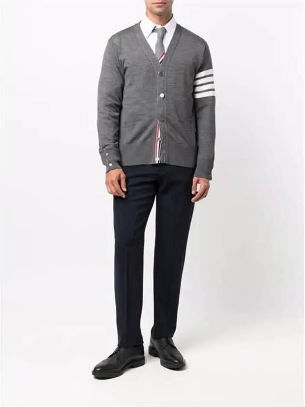 Men's Sustainable Classic Diagonal Wool Cardigan Medium Grey - THOM BROWNE - BALAAN 6