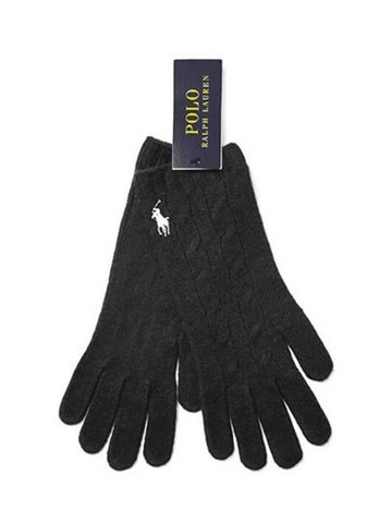 Signature Pony Cable Knit Cashmere Gloves Black - POLO RALPH LAUREN - BALAAN 1
