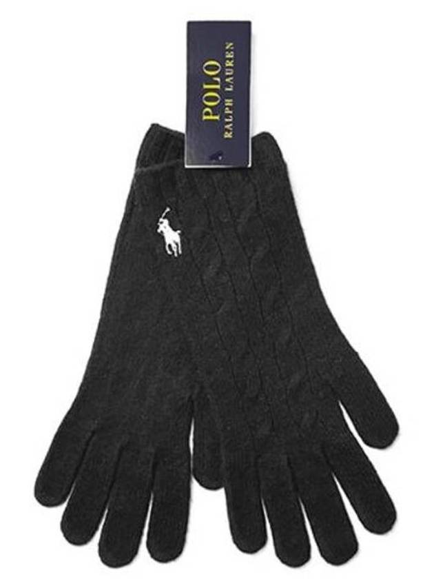 Signature Pony Cable Knit Cashmere Gloves Black - POLO RALPH LAUREN - BALAAN 1
