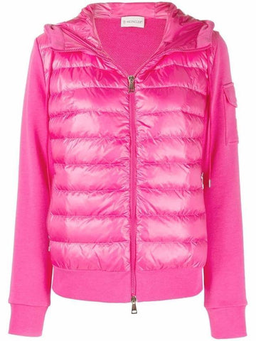 Logo Patch Zip Up Hoodie Padding Pink - MONCLER - BALAAN 1