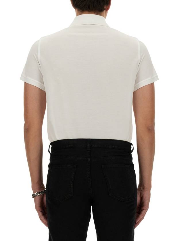 Men's Monogram Cotton Short Sleeve Polo Shirt White - SAINT LAURENT - BALAAN 4