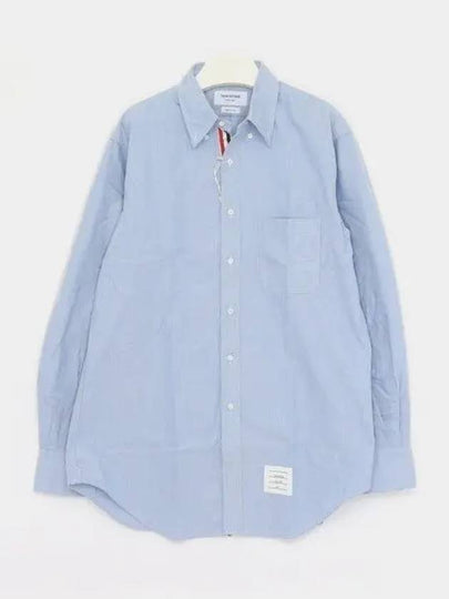 Men's Logo Patch Classic Cotton Long-Sleeved Shirt White Light Blue - THOM BROWNE - BALAAN 2