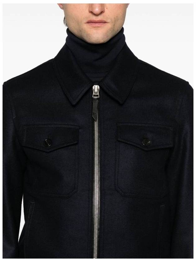 Light Melton Officer Zip Up Jacket Navy - TOM FORD - BALAAN 5