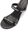 Women's Leather Logo Round Sandal Heels Black - BALENCIAGA - BALAAN.