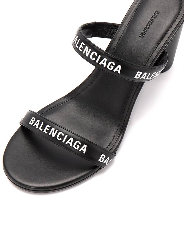 Women's Leather Logo Round Sandal Heels Black - BALENCIAGA - BALAAN.