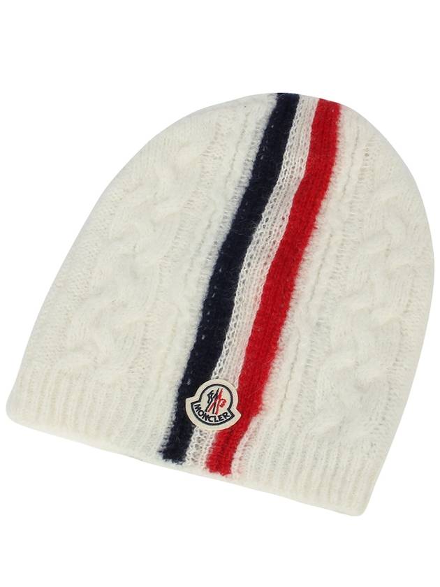 Logo Stripe Beanie White - MONCLER - BALAAN 2