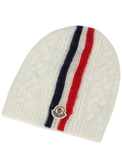 Logo Stripe Beanie White - MONCLER - BALAAN 2