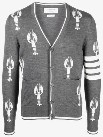 Lobster Merino Relaxed V-neck Cardigan Medium Grey - THOM BROWNE - BALAAN 2