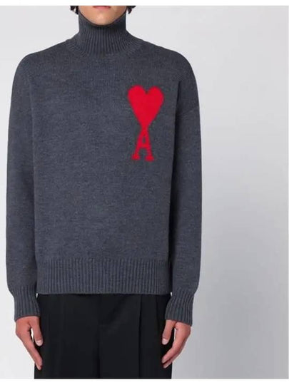 Big Heart Logo Wool Knit Turtleneck Grey - AMI - BALAAN 2