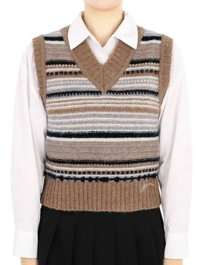 Striped Soft Wool Knit Vest Brown - GANNI - BALAAN 2