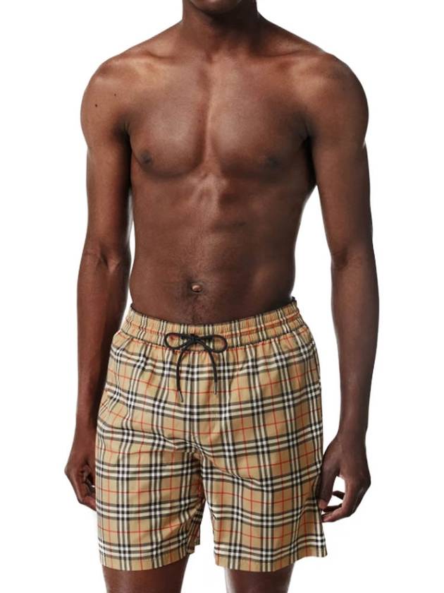 Men's Small Scale Check Drawstring Swim Shorts Beige - BURBERRY - BALAAN 3