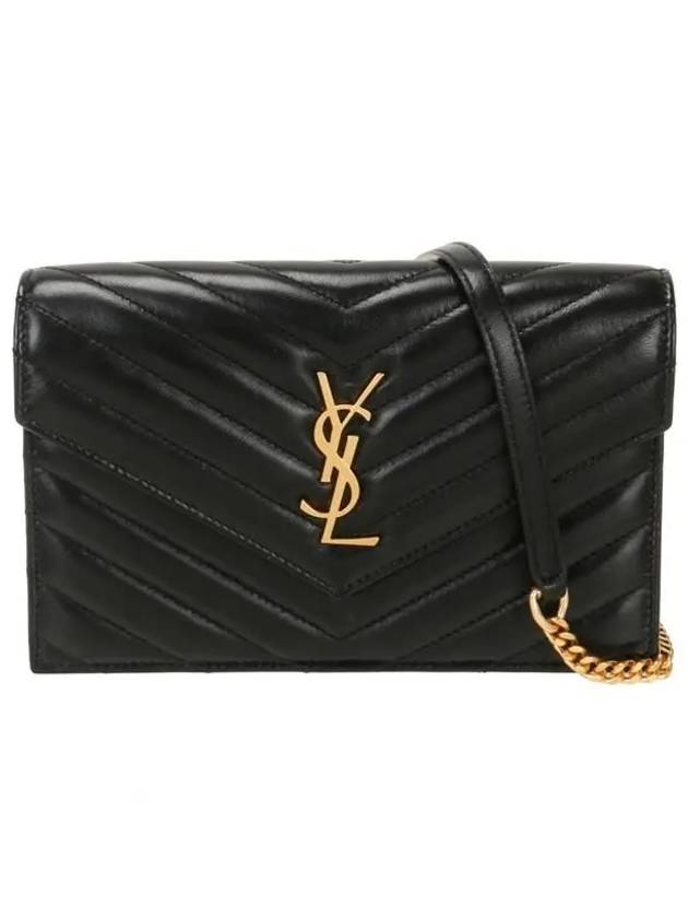 Envelope Chain Leather Half Wallet Black - SAINT LAURENT - BALAAN 2