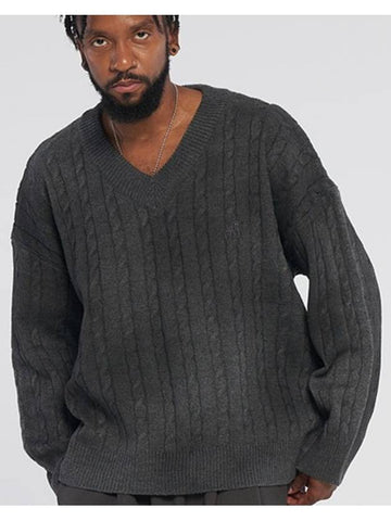 Dirty Spray V Neck Twisted Knitwear Charcoal - TENER - BALAAN 1