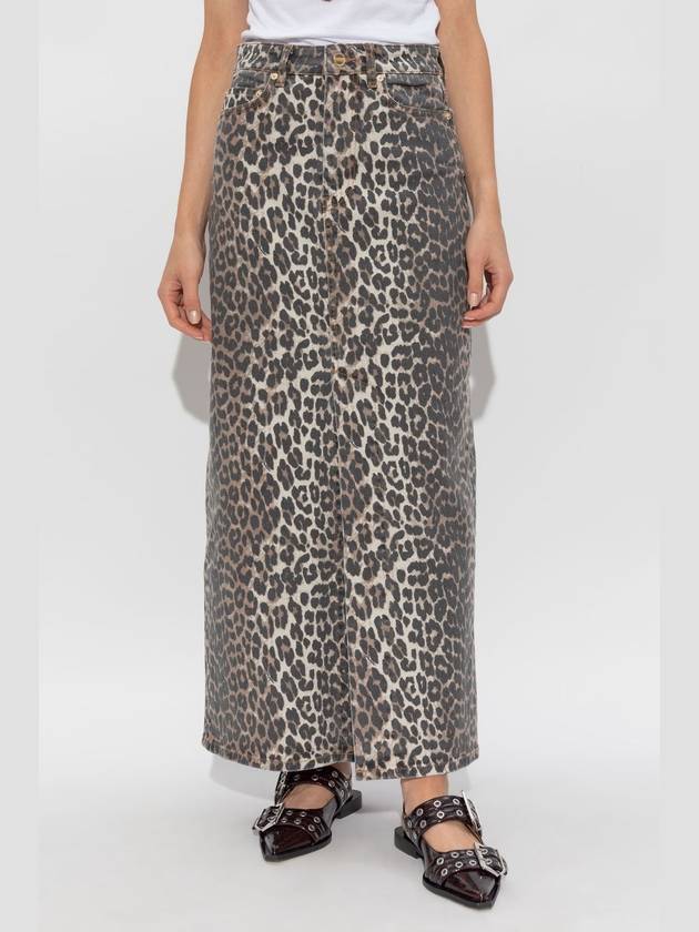 Ganni Denim Skirt With Animal Print, Women's, Beige - GANNI - BALAAN 3