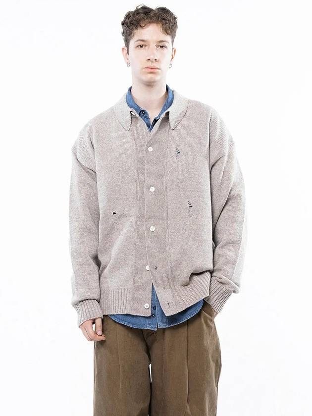 Men s M243OT03BE Tear Damage Collar Neck Button Cardigan Beige - CHANCE'S NOI - BALAAN 1