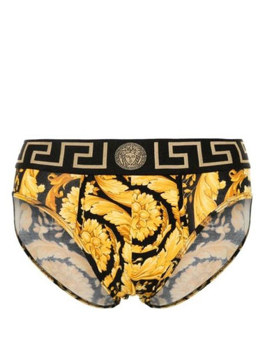 Men's Greca Border Barocco Print Briefs Yellow - VERSACE - BALAAN 1