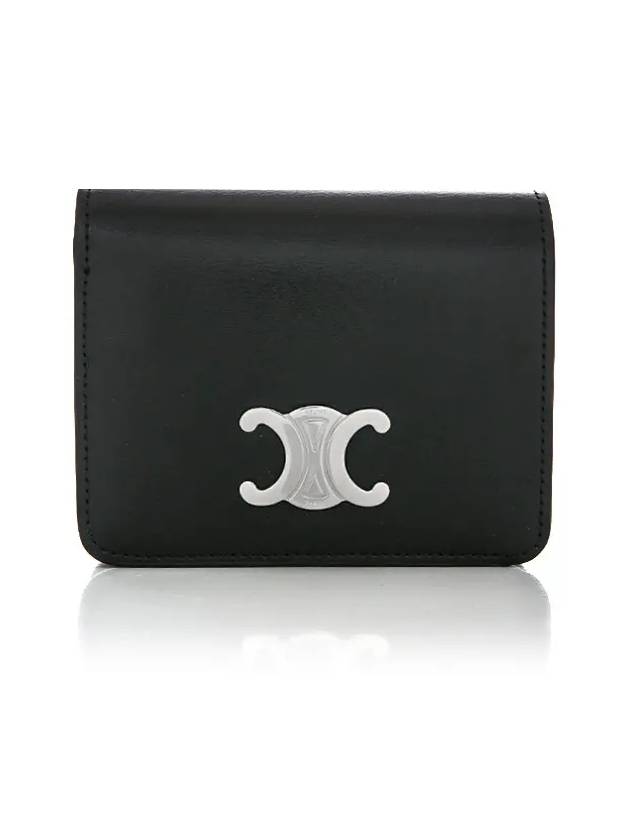 Triomphe Compact Shiny Calfskin Half Wallet Silver Black - CELINE - BALAAN 2